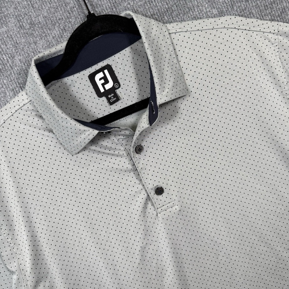 FootJoy Golf Polo Shirt Mens Large Gray Dotted Performance Stretch Golf Casual
